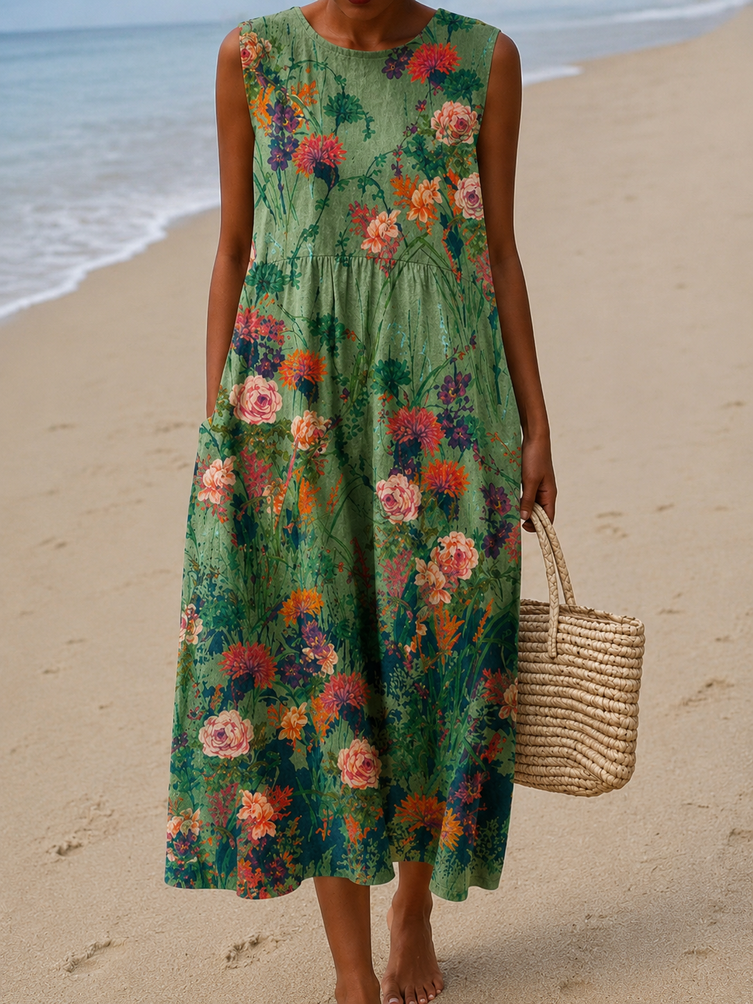 Solenne™ | Casual Sleeveless Printed Midi Dress