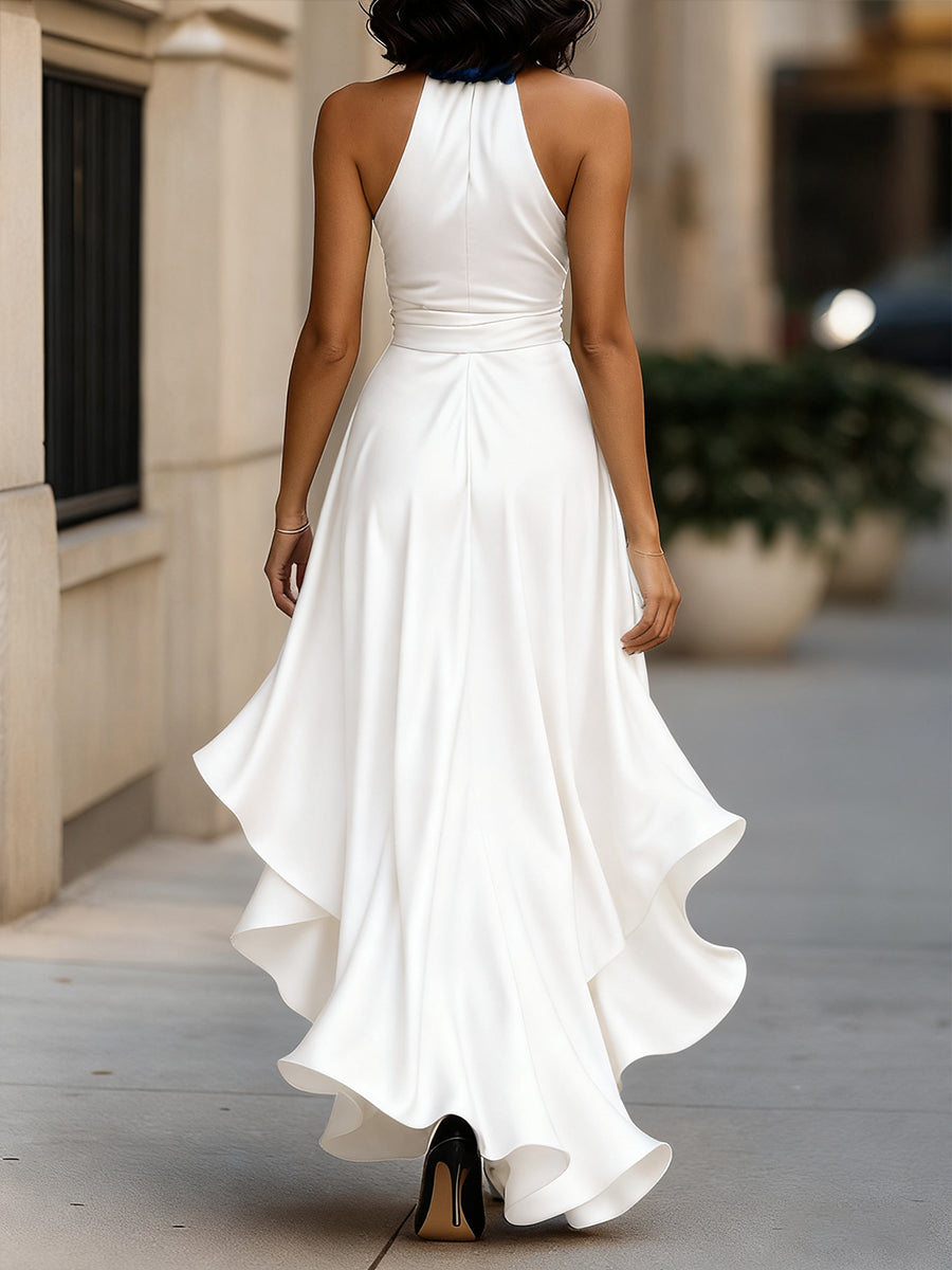 Belvara™ | Halter Neck Ruffle Evening Dress
