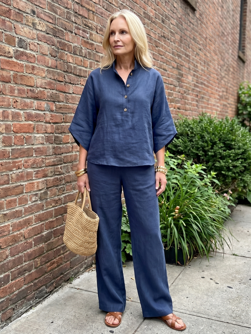 Levanne™ | Button Front Relaxed Tunic Trouser Set
