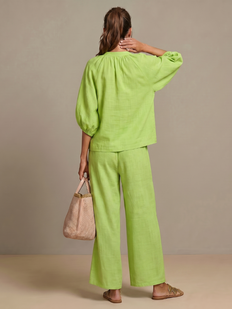 Isadora™ | Zip Front Blouson Top Wide Leg Set