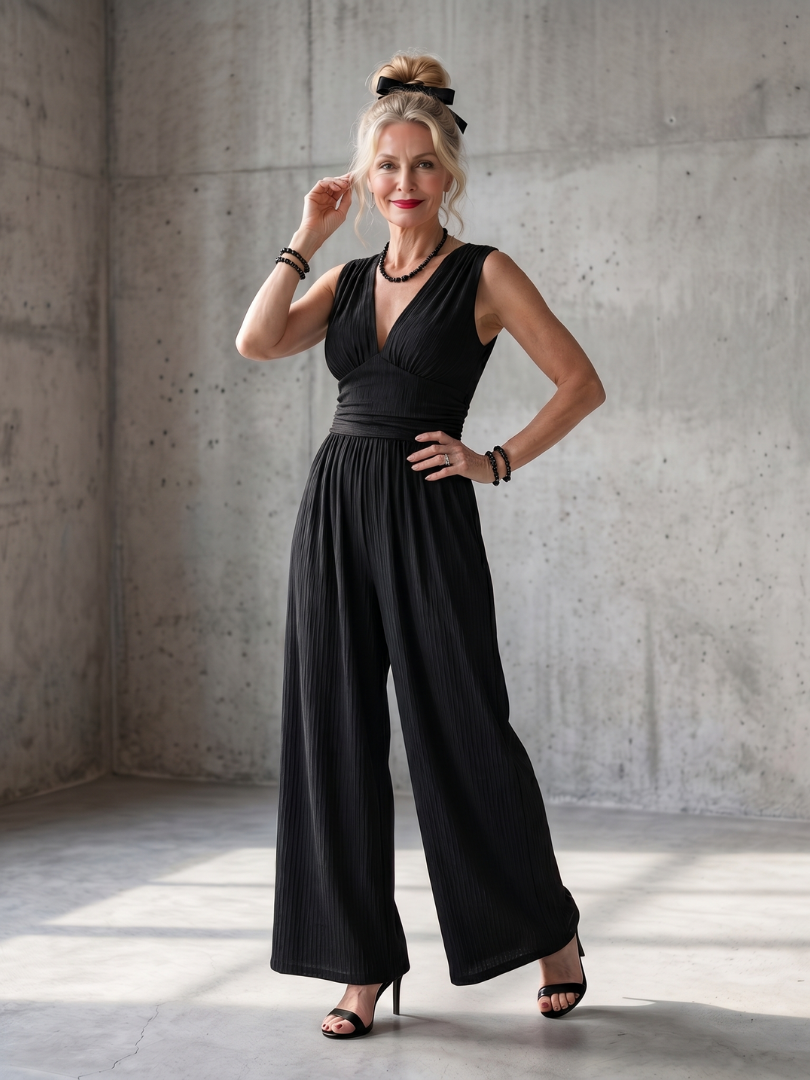 Celeste™ | Deep V Waist Defined Wide Leg Jumpsuit