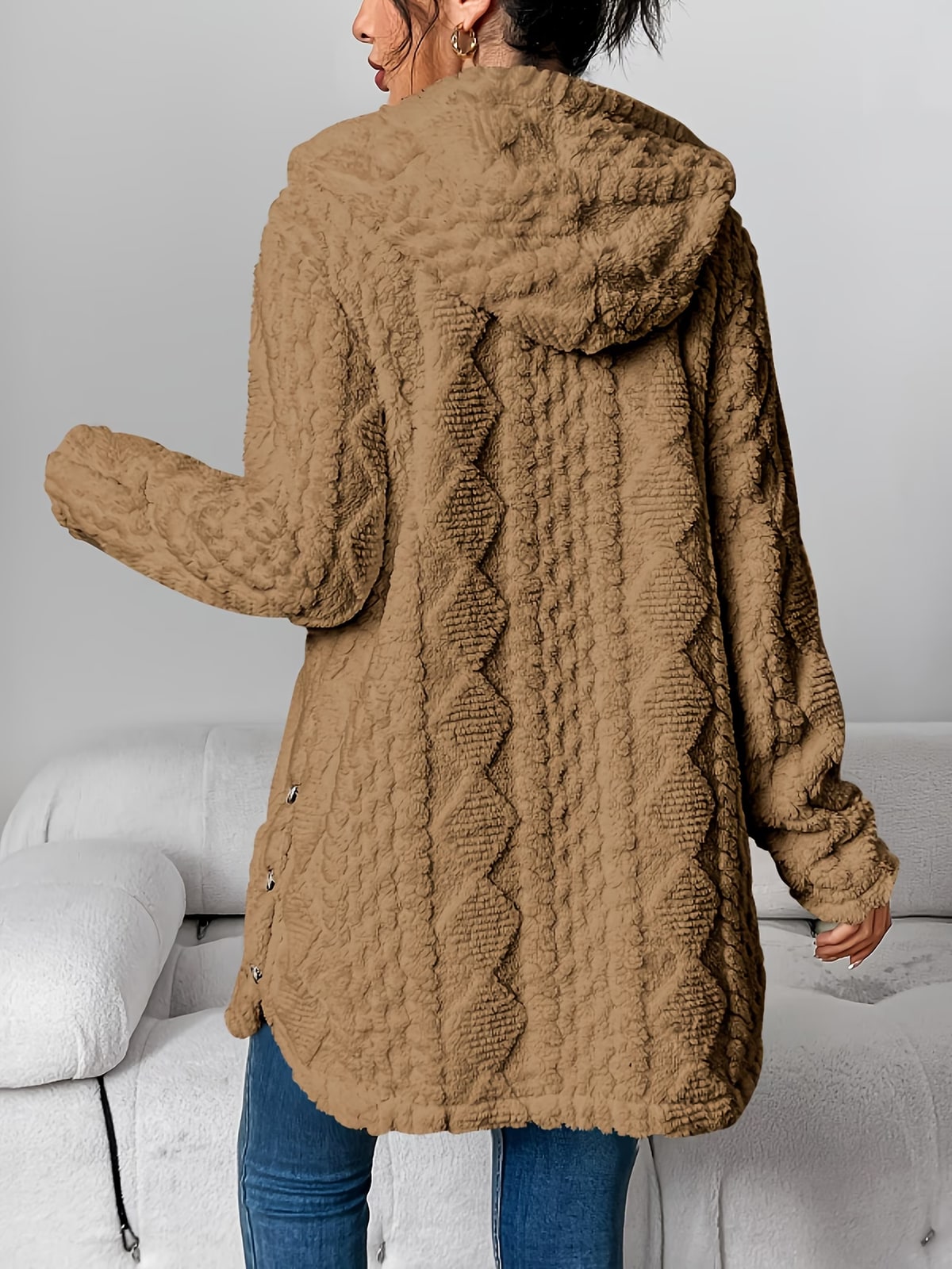 Indie | Camel Hooded Cable Cardigan