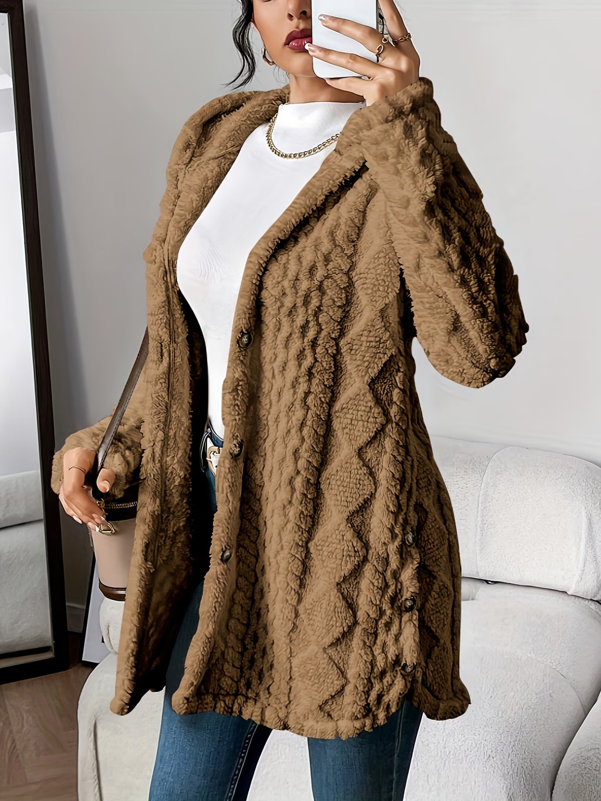 Indie | Camel Hooded Cable Cardigan
