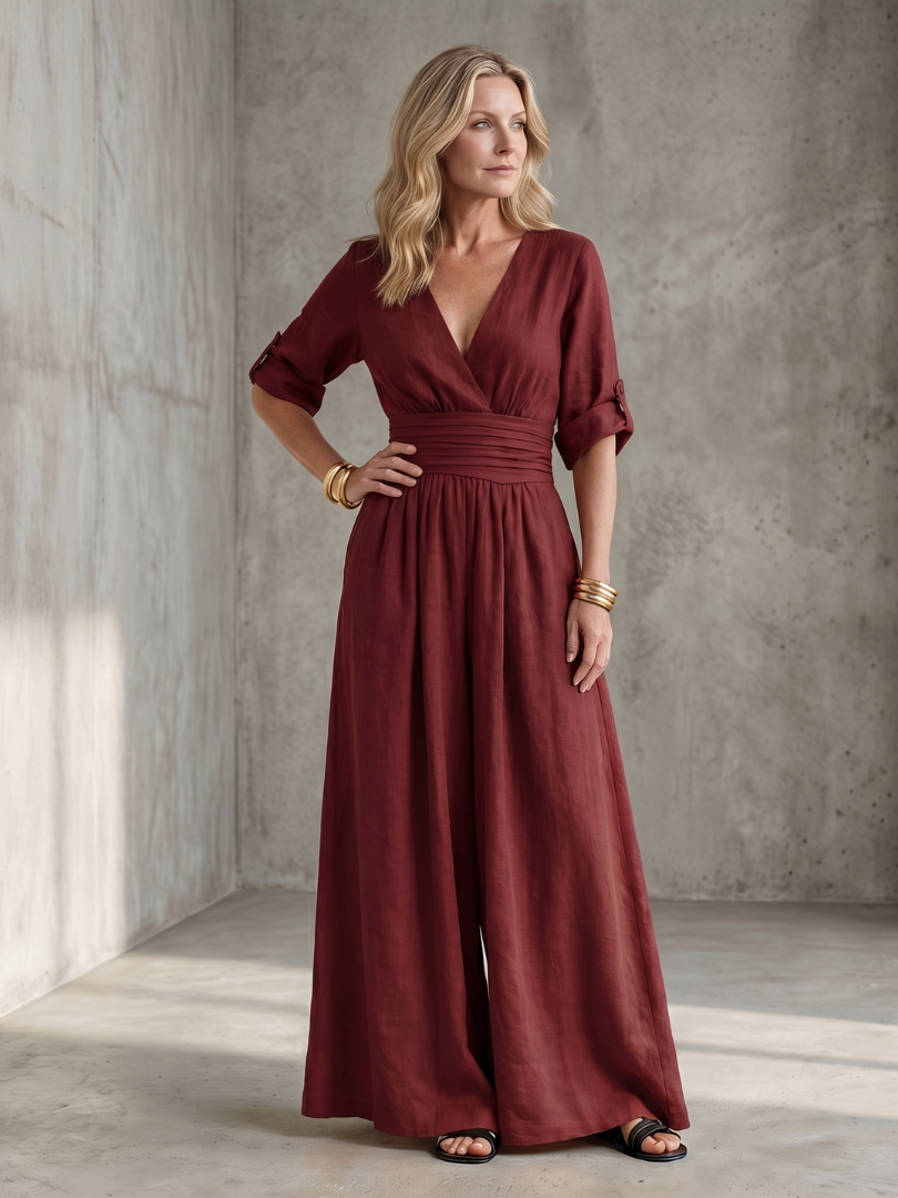 Birelle™ | Cross Front Wide Leg Jumpsuit