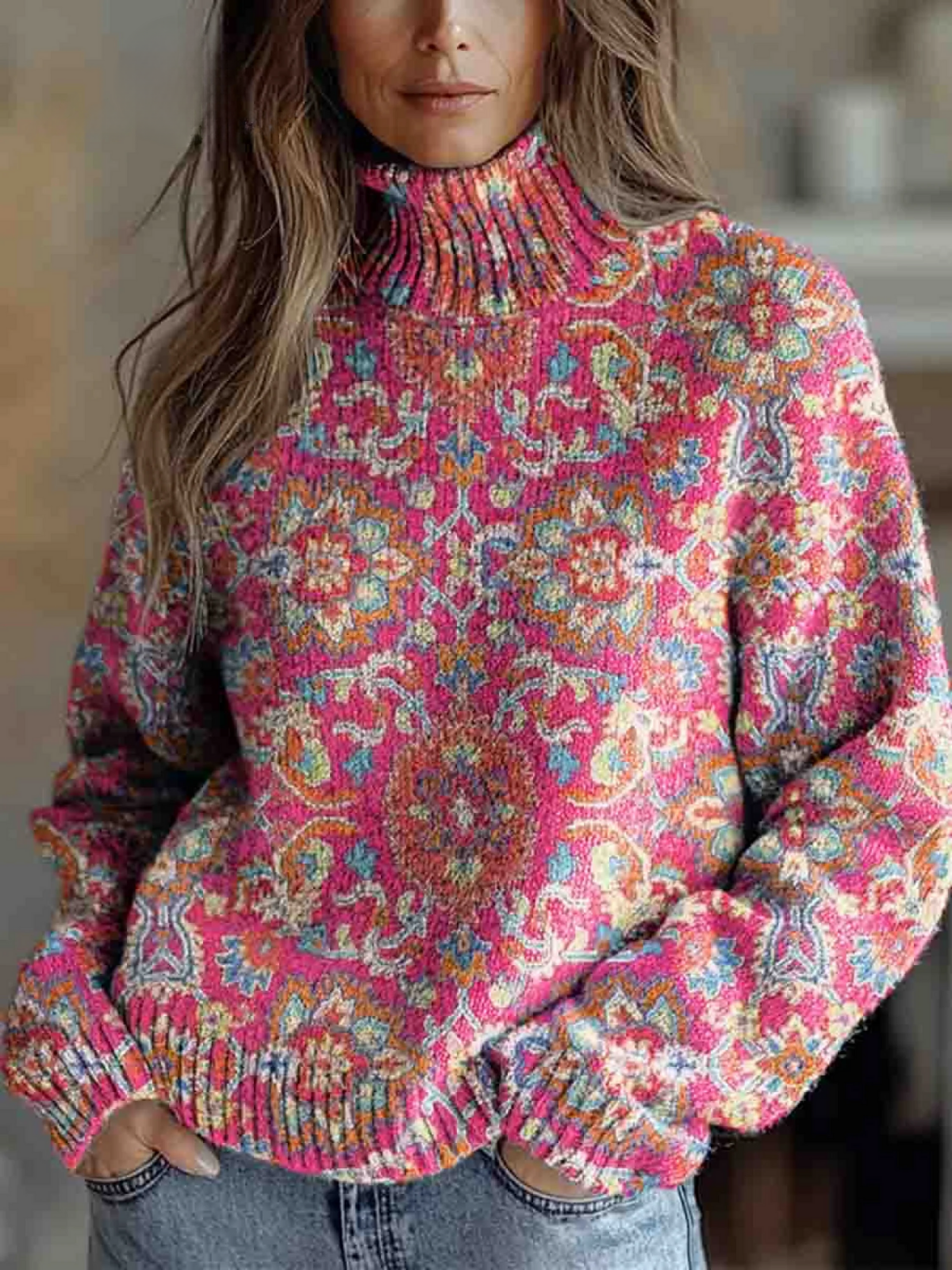 Gretchen™ | Retro Floral Turtleneck