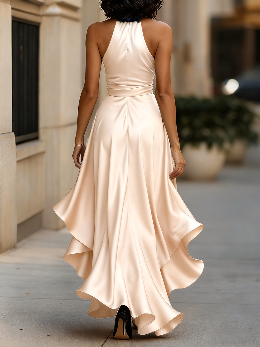 Evaine™ | Halter Neck Ruffle Evening Dress