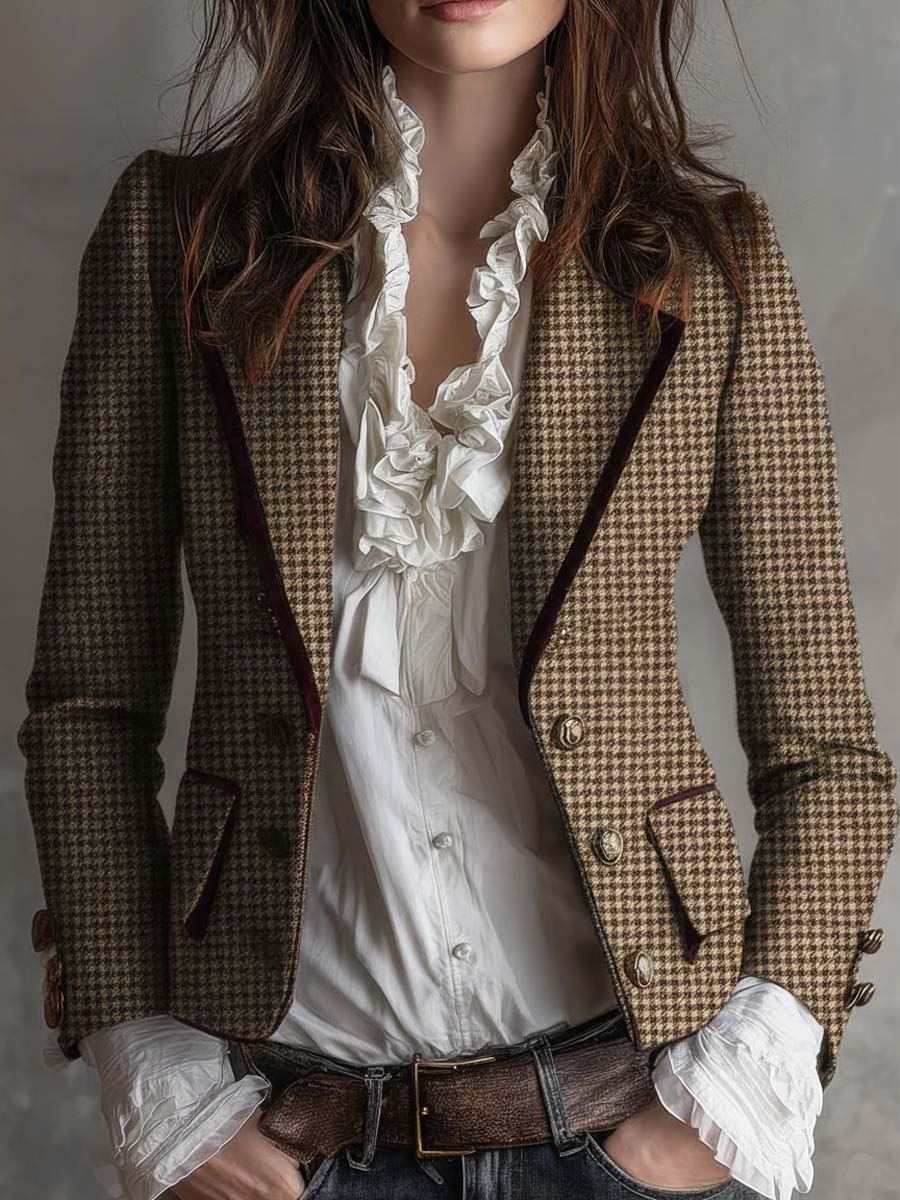 Delvaine™ | Vintage Houndstooth Tailored Blazer