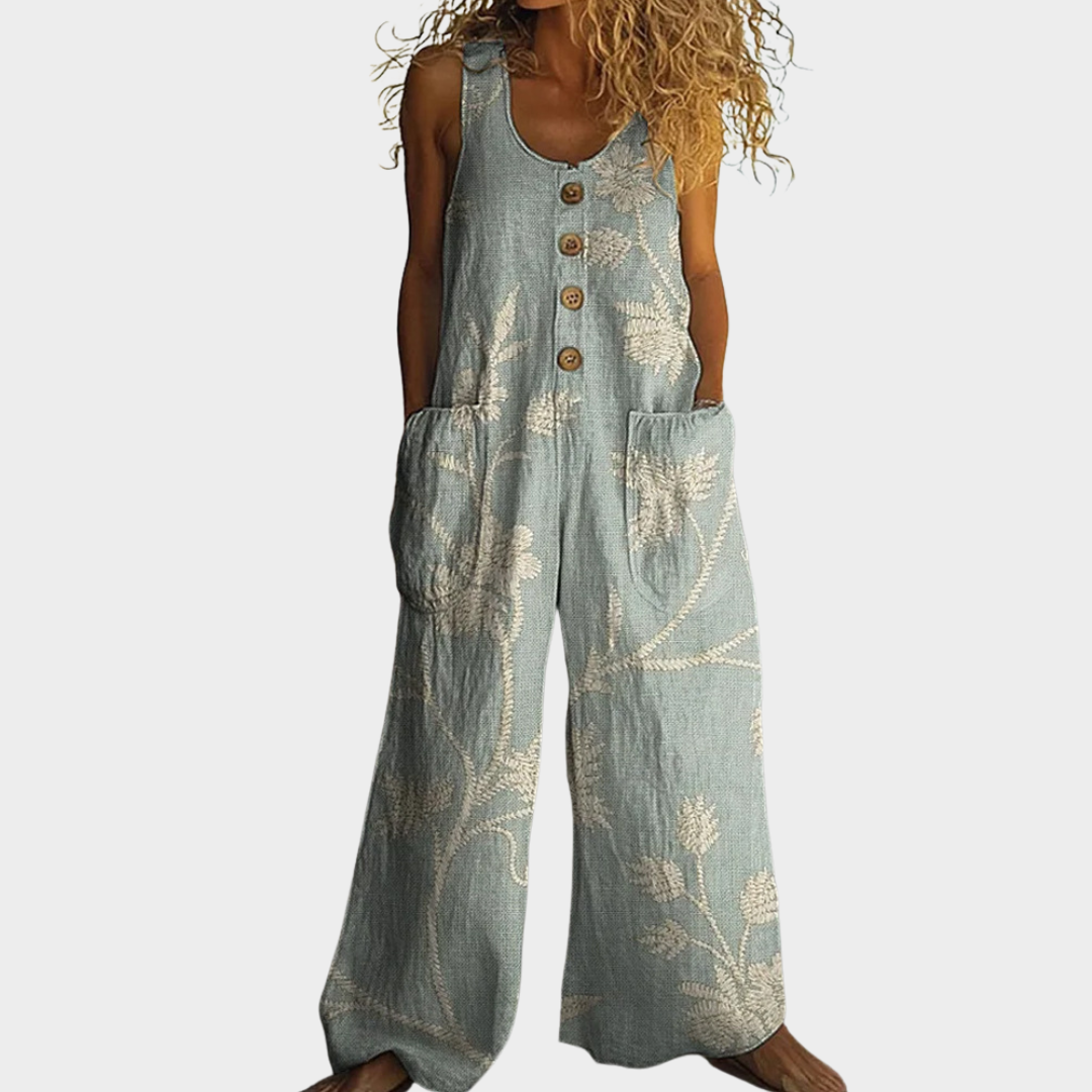 Keloway™ | Retro Print Relaxed Jumpsuit