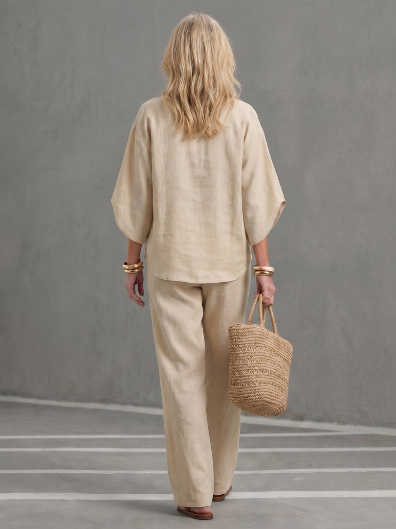 Levanne™ | Button Front Relaxed Tunic Trouser Set