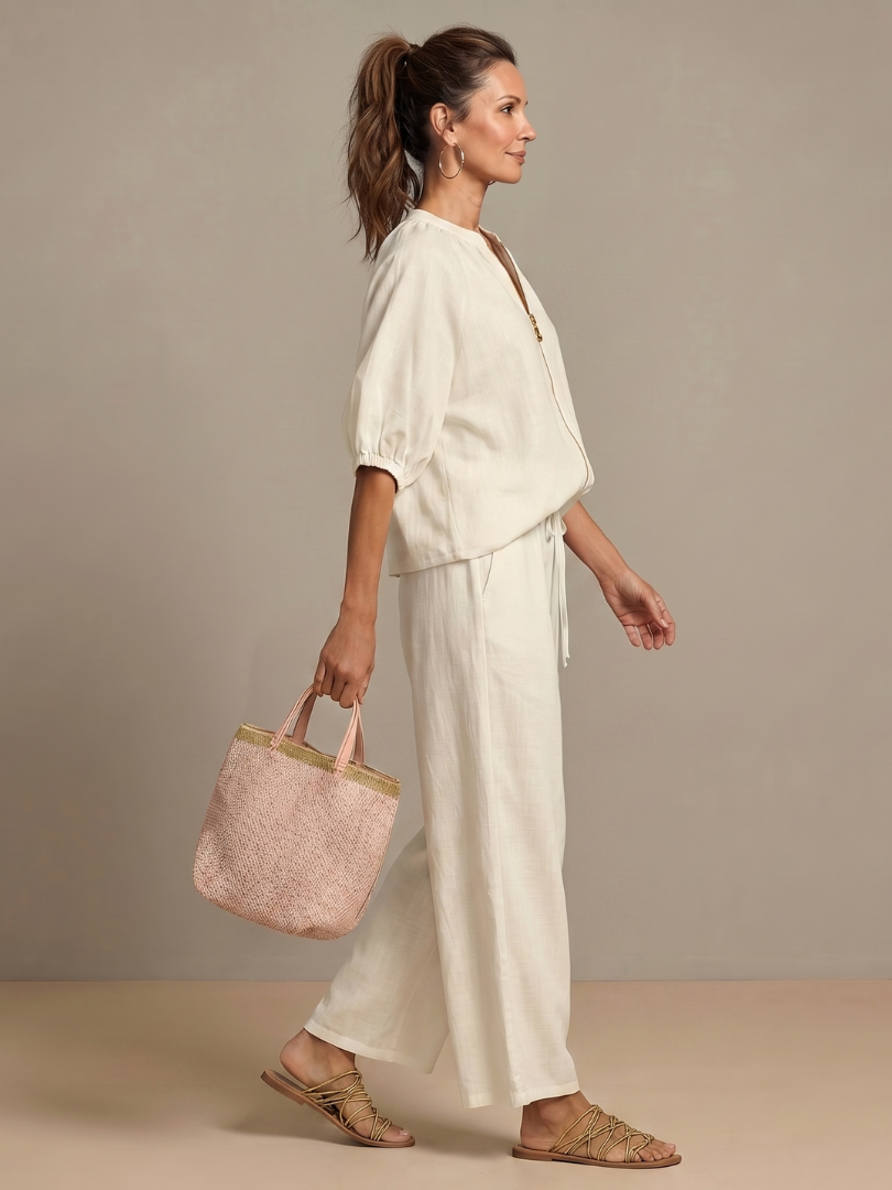Portia™ | Zip Front Blouson Top Wide Leg Set