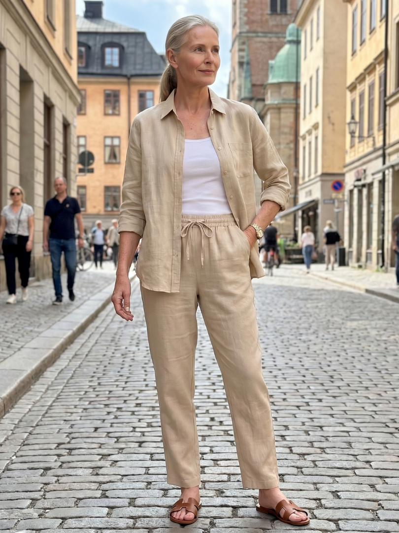 Katarina™ | Long Sleeve Button-Front Shirt & Tapered Pants Set