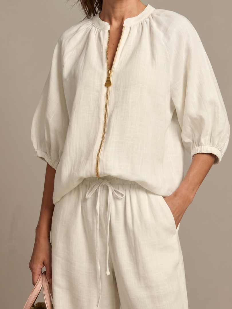 Noelle™ | Zip Front Blouson Top Wide Leg Set