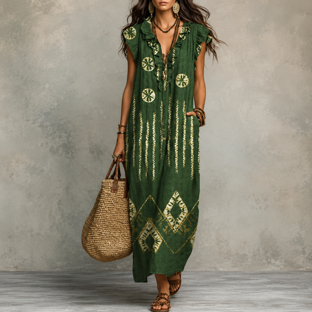 Florence™ | Vintage Floral V-Neck Maxi Dress