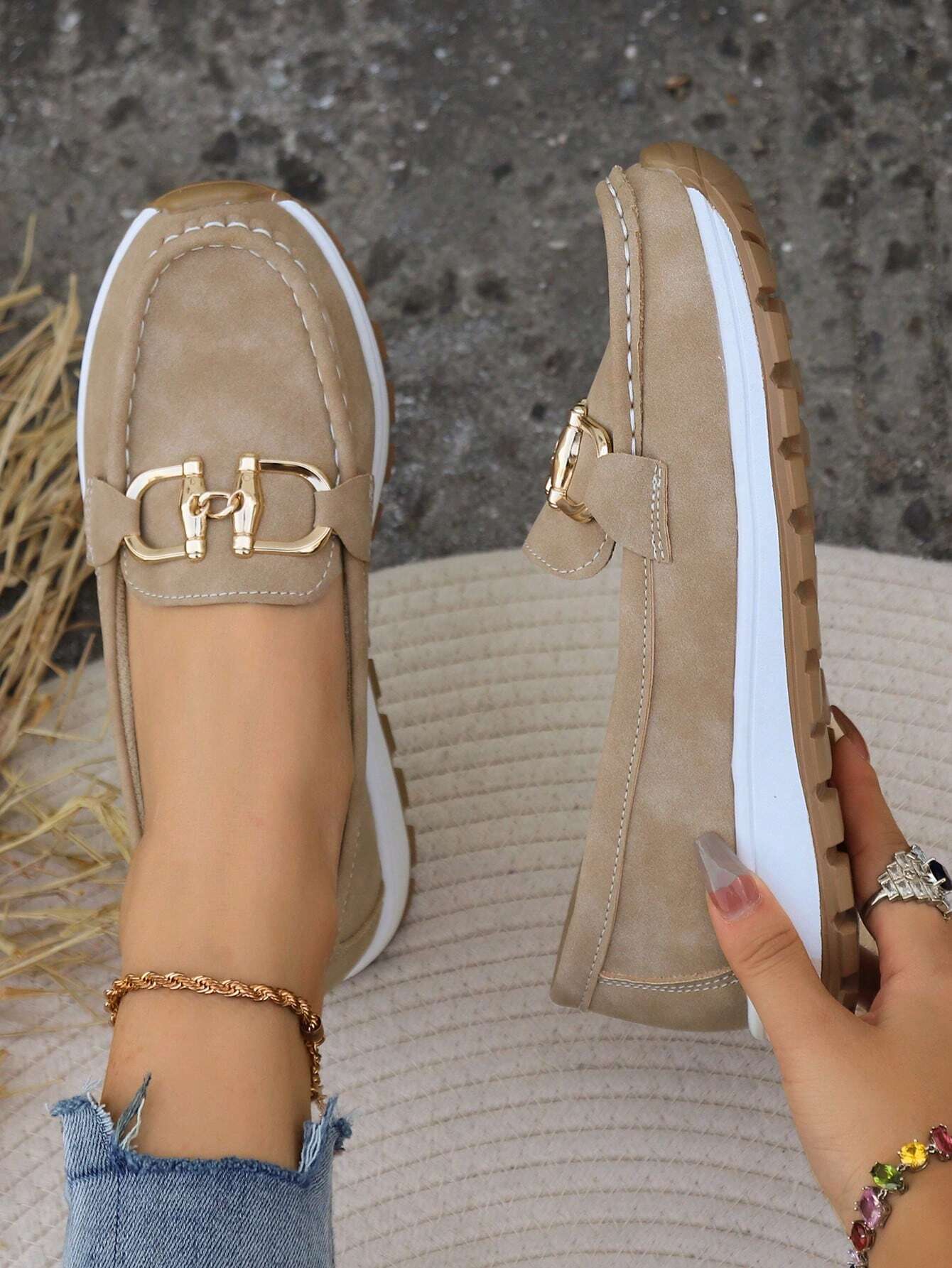 Rexelle™ | Flat Loafer with Gold-Tone Buckle