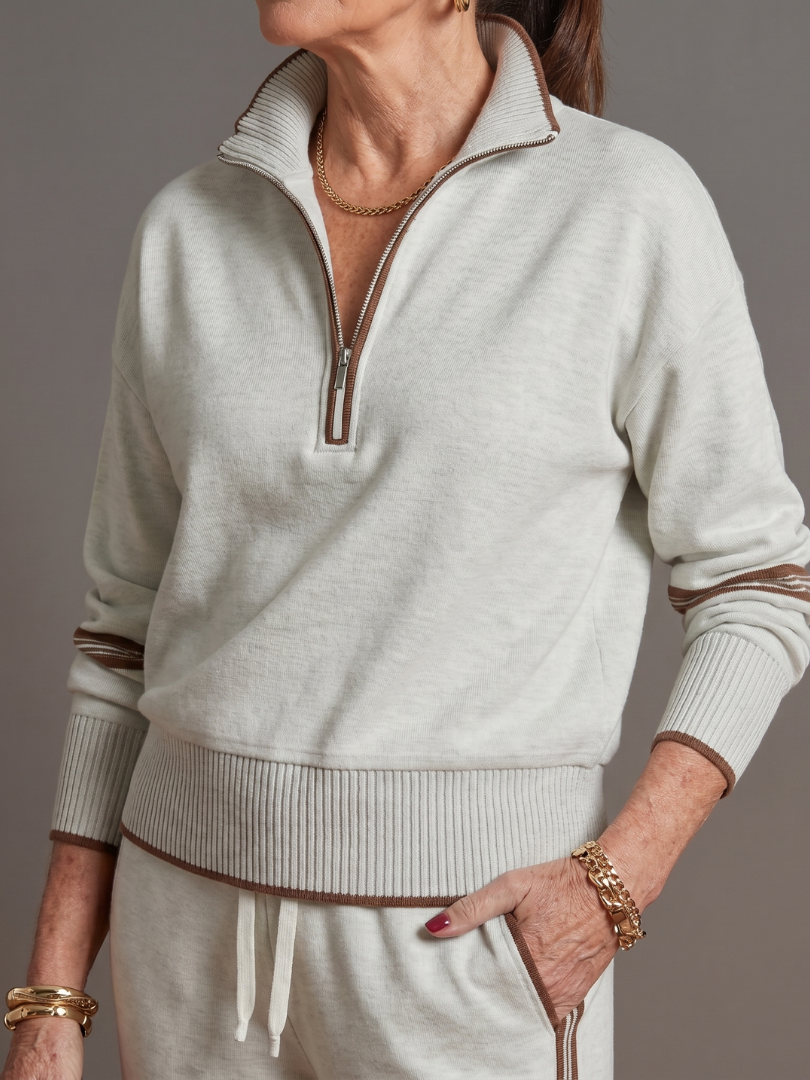 Everly™ | Zip Neck Long Sleeve Side Stripe Pants Set