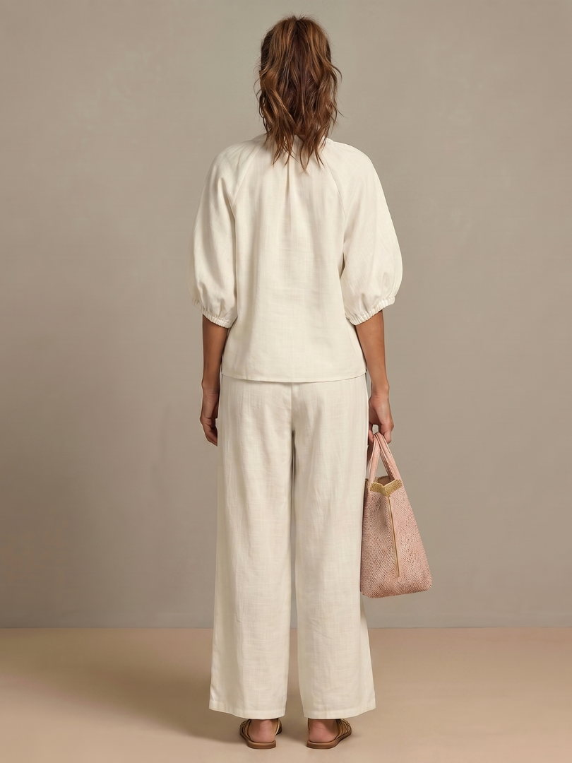 Noelle™ | Zip Front Blouson Top Wide Leg Set