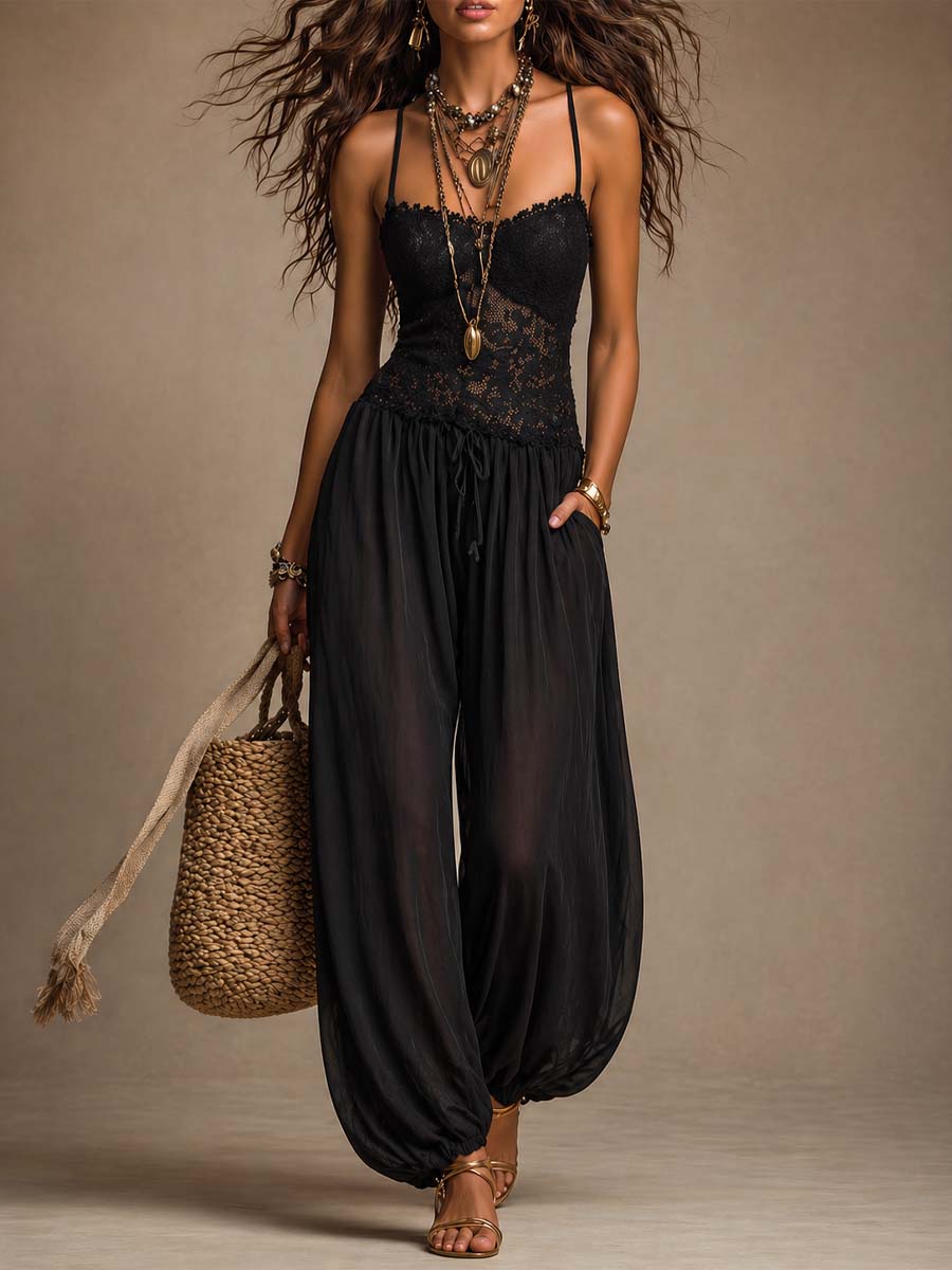 Stellane™ | Lace Bodice Harem-Style Jumpsuit