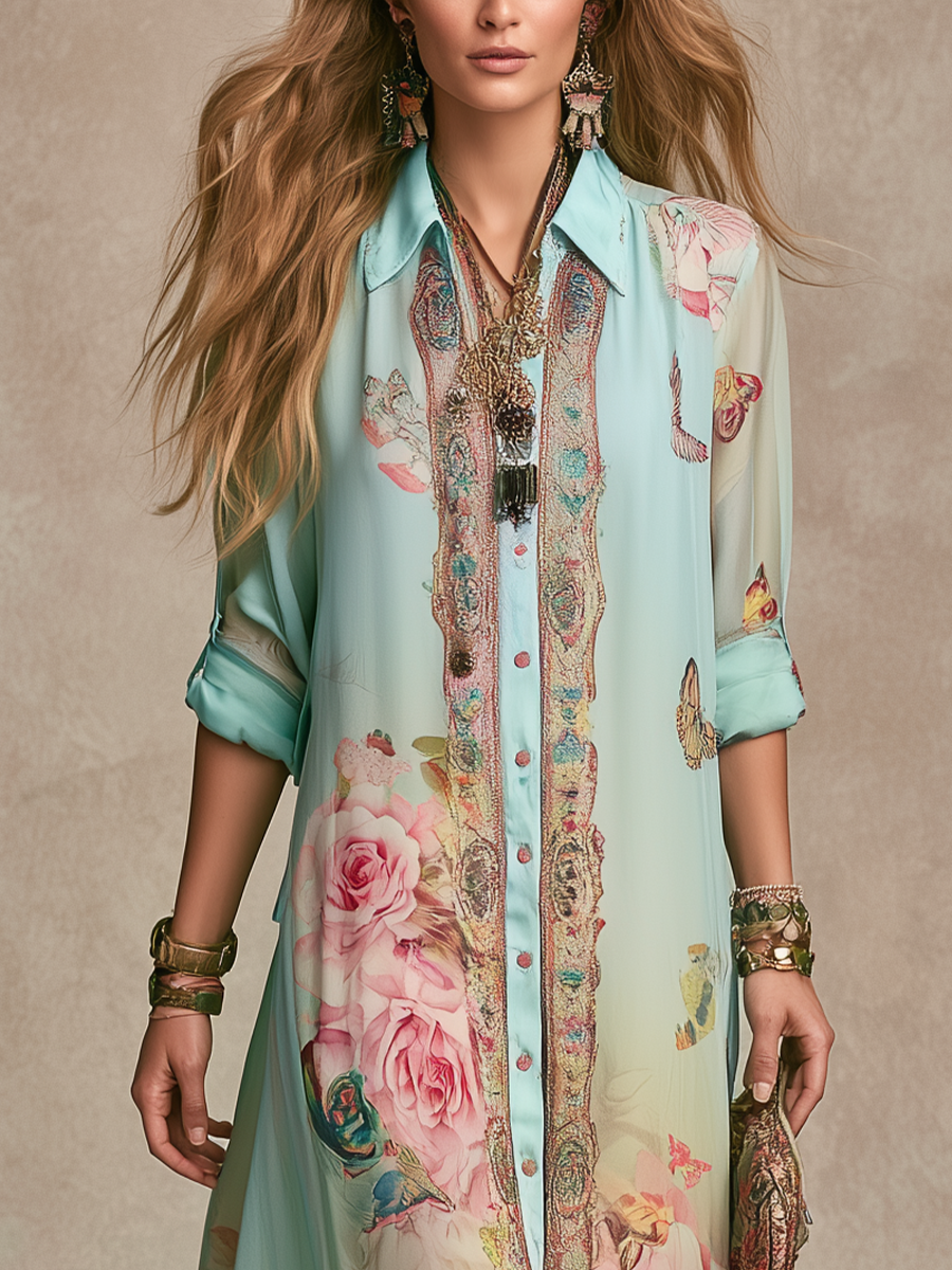 Ottilie™ | Baroque Style Mint Green Floral Maxi Dress