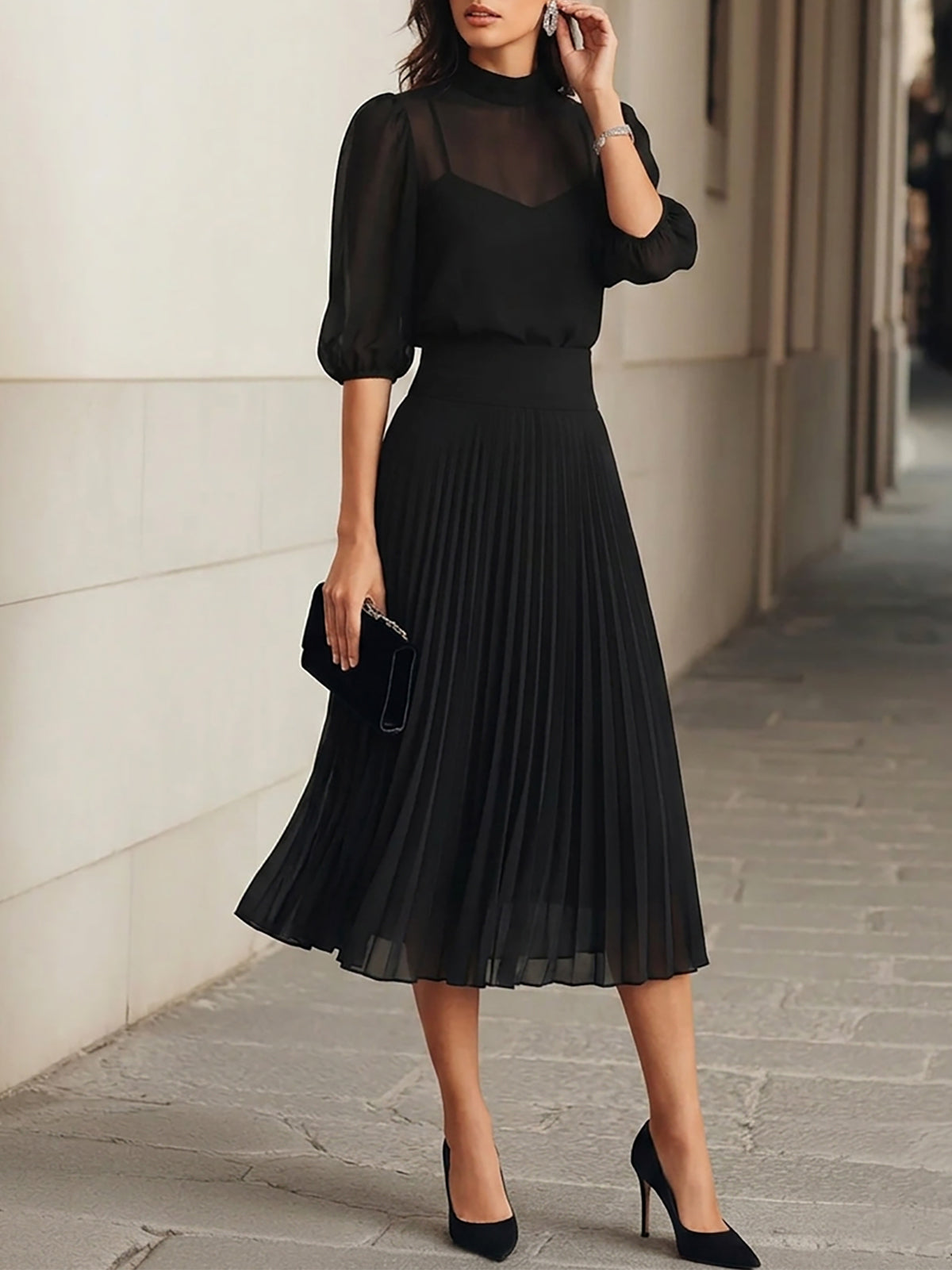 Klovette™ | Top & Pleated Midi Skirt Three-Piece Set