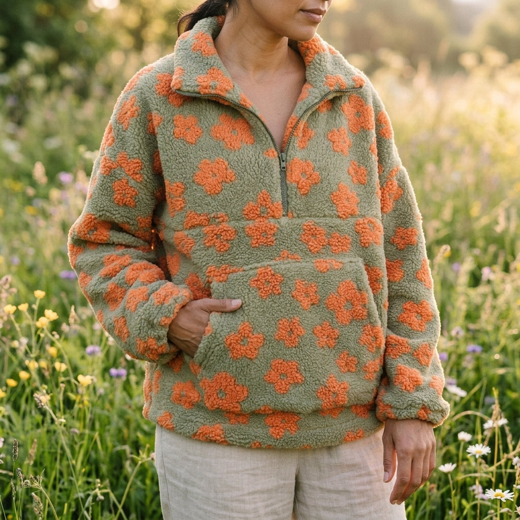 Velda™ | Floral Fleece Half-Zip Pullover