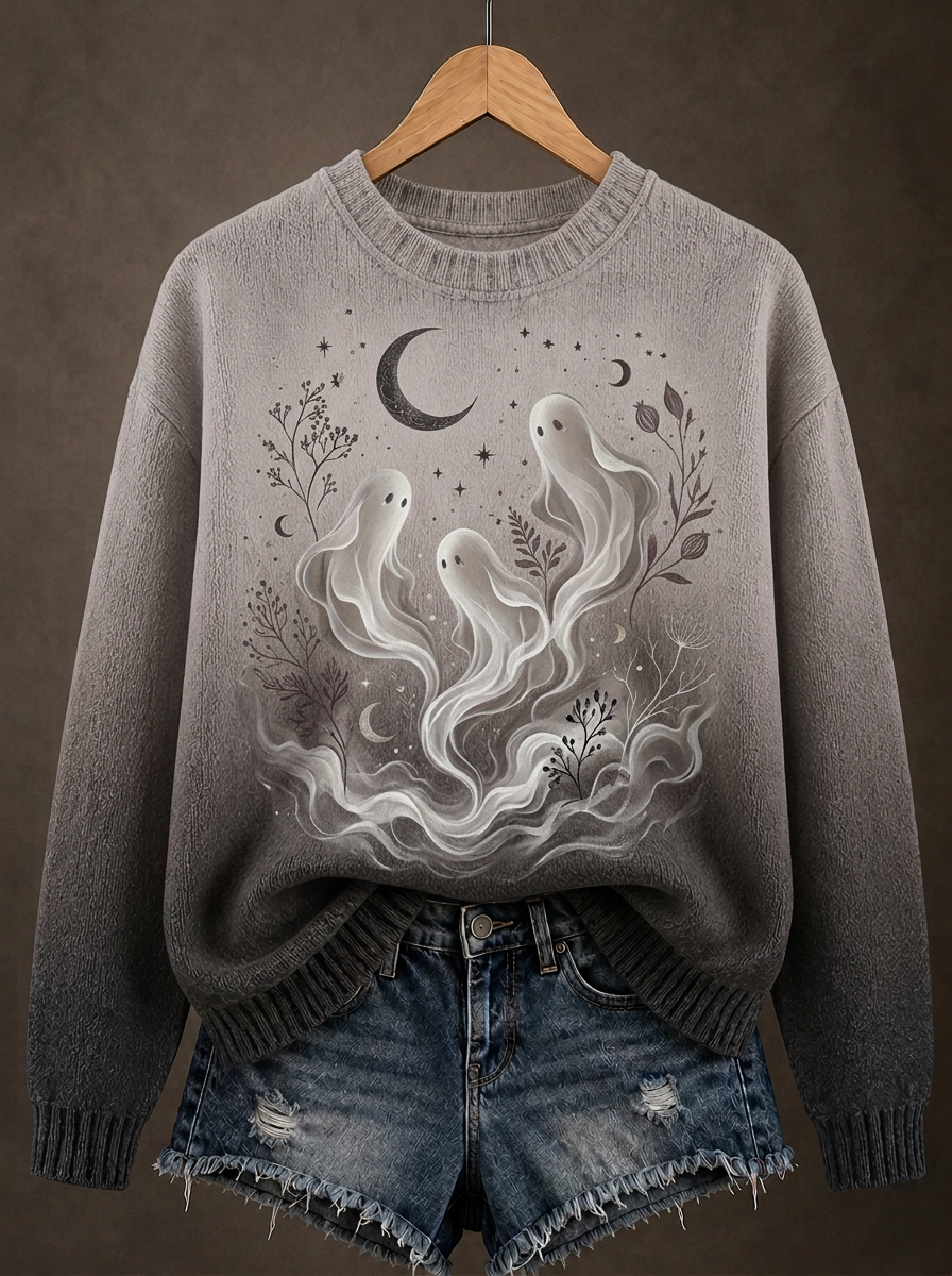 Women's Halloween Ghost Moon Floral Sweatshirt