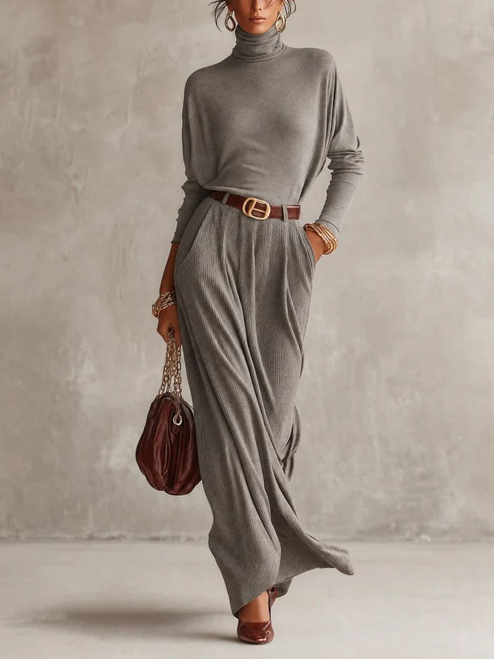 Cloveraine™ | Turtleneck Batwing Sleeve Wrap Maxi Dress
