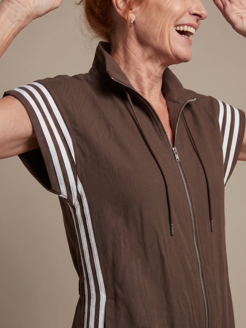 Jivonne™ | Zip Front Stripe Panel Jumpsuit