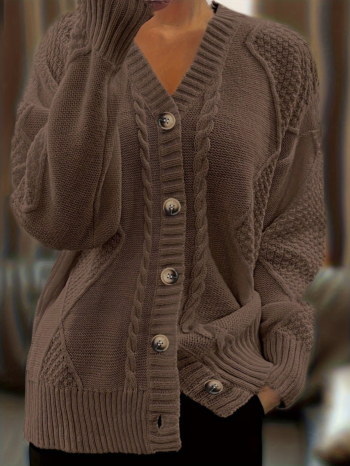 Cordula | Cable-Knit Gold Button Cardigan