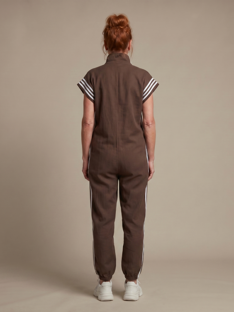 Jivonne™ | Zip Front Stripe Panel Jumpsuit
