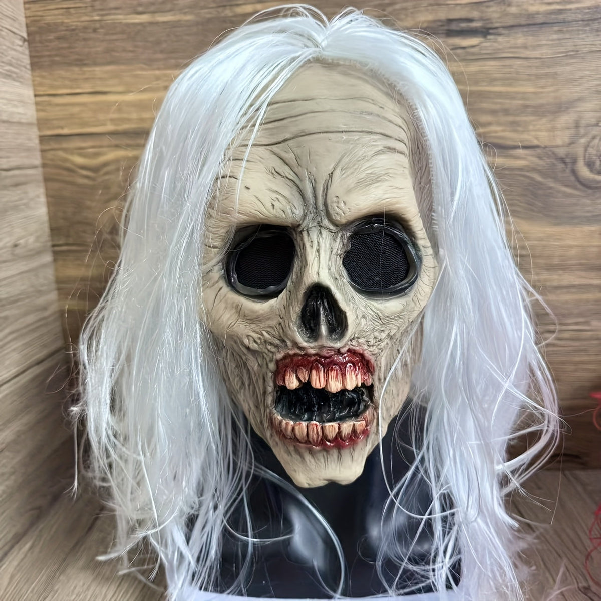 Women's Halloween White-Haired Skull Mask