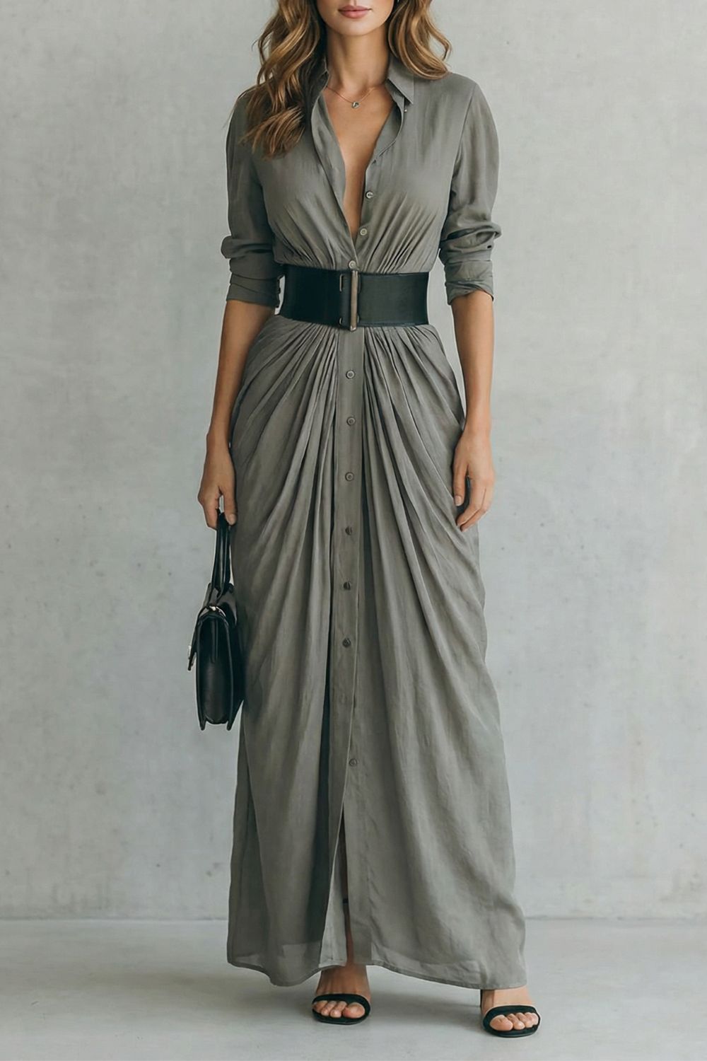 Nivara™ | Buttoned Draped Maxi Dress