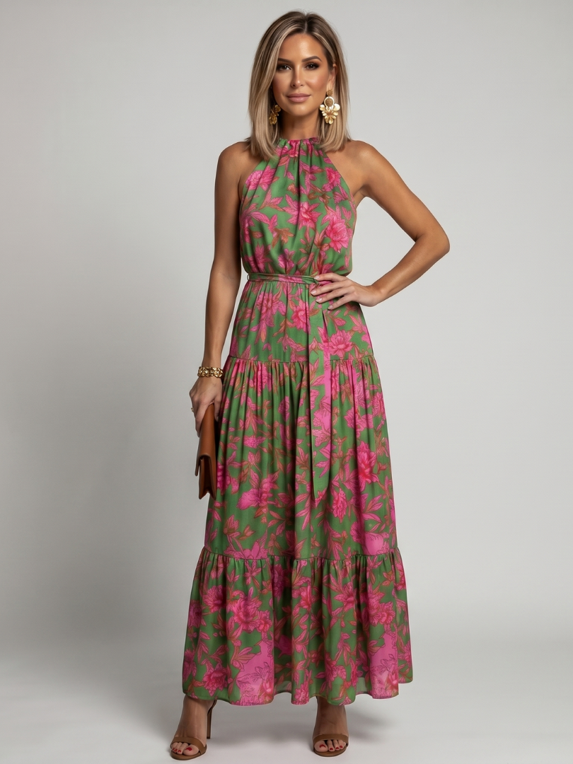 Mireana™ | Draped Midi Dress with Halter Neckline