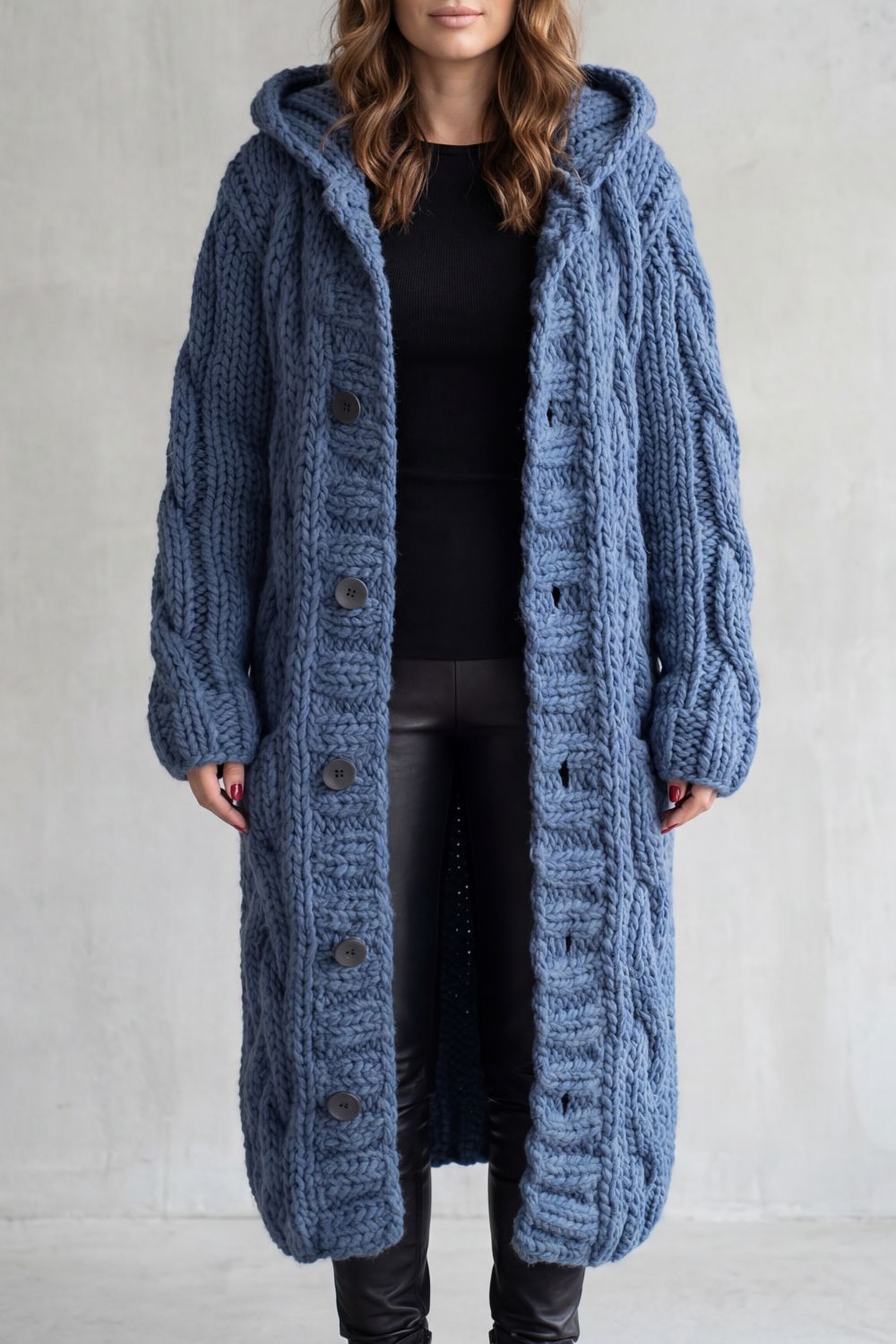 Women's Oversized Cable Knit Hooded Cardigan Coat