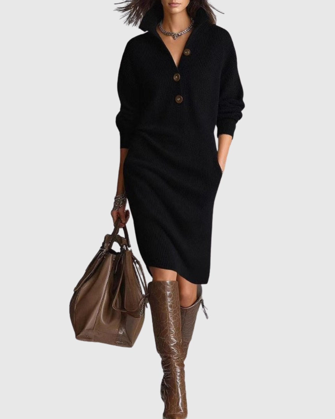 Pure Wool Winter Knit Midi Dress