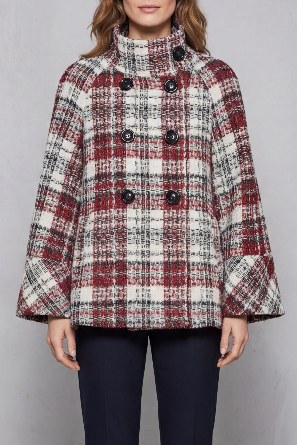 Women's Vintage Check Flair Wool Cape Coat