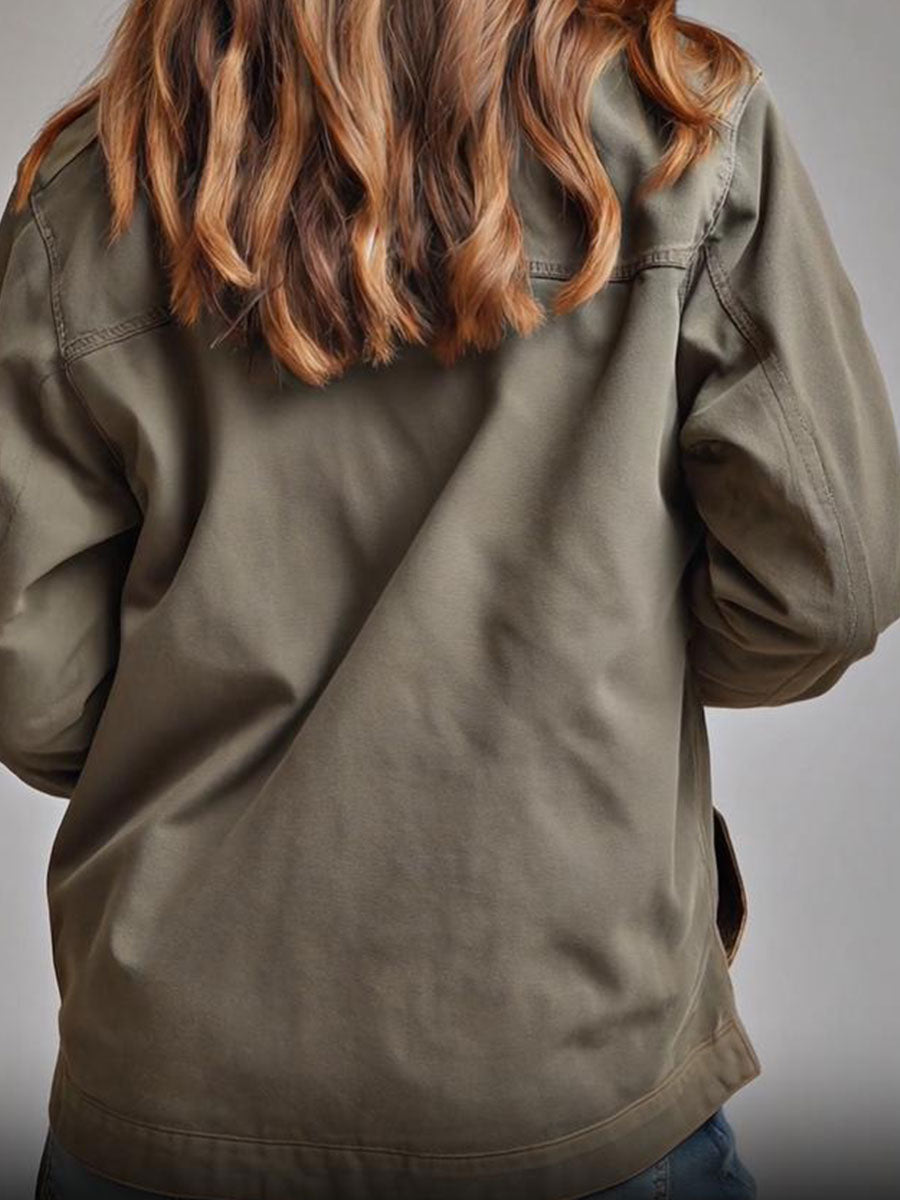 Galindra™ | Retro Stand Collar Slanted Placket Pocket Jacket