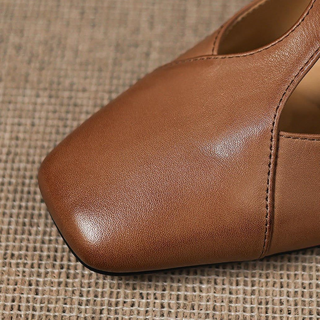 Women's Square-Toe Leather Mary-Jane Heels