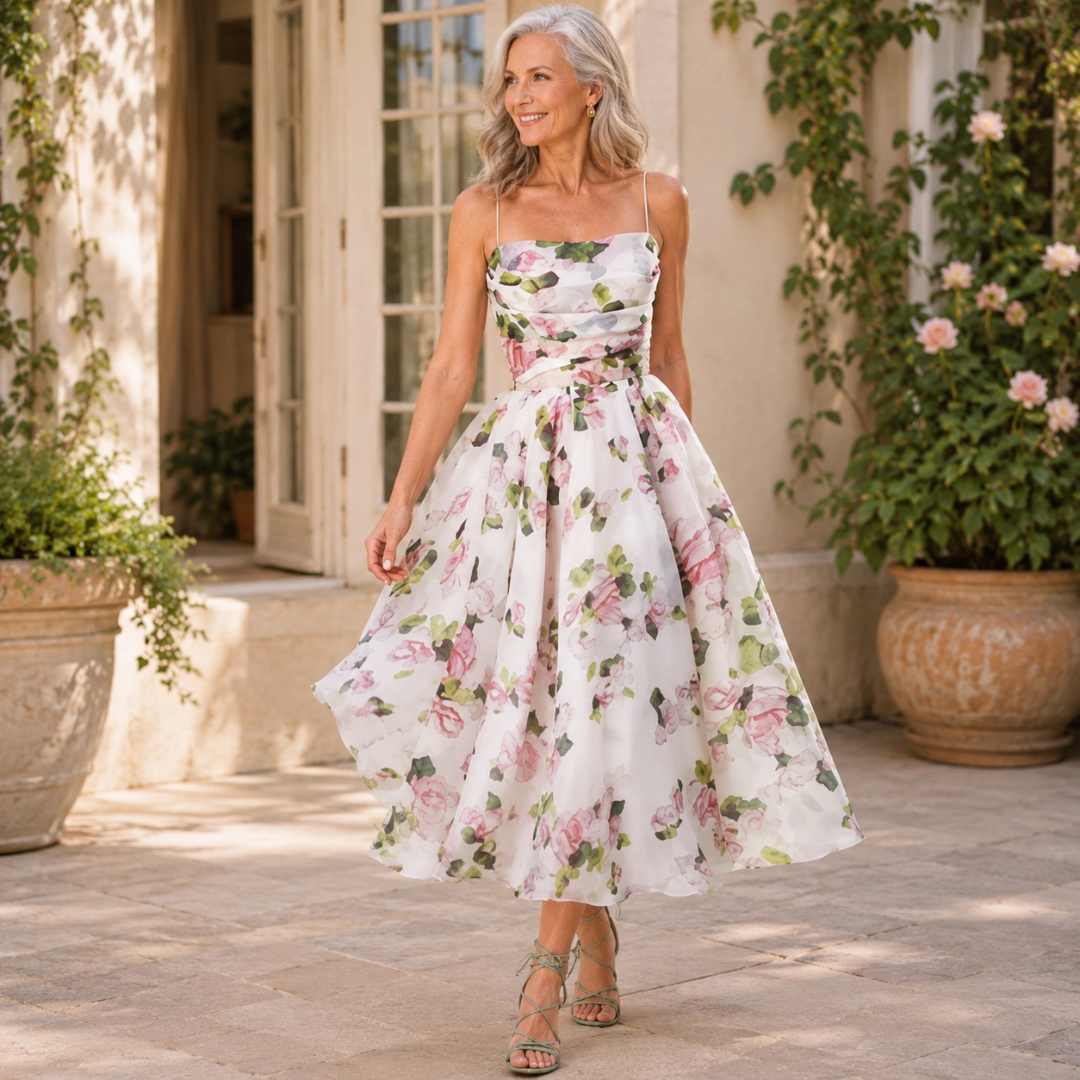 Simone™ | Floral Print Strapless Midi Dress
