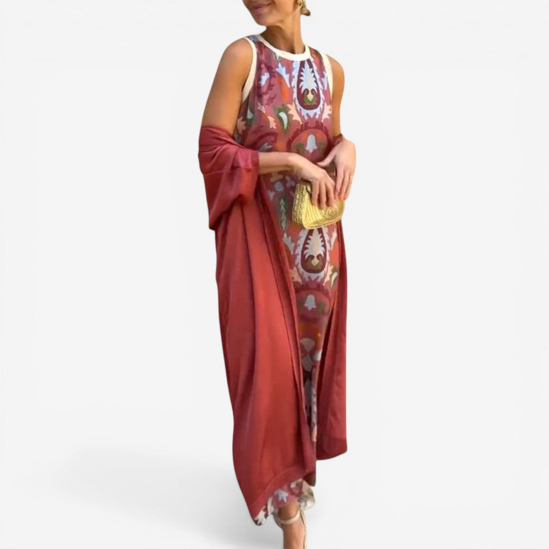 Romilda™ | Printed Maxi Dress with Matching Scarf
