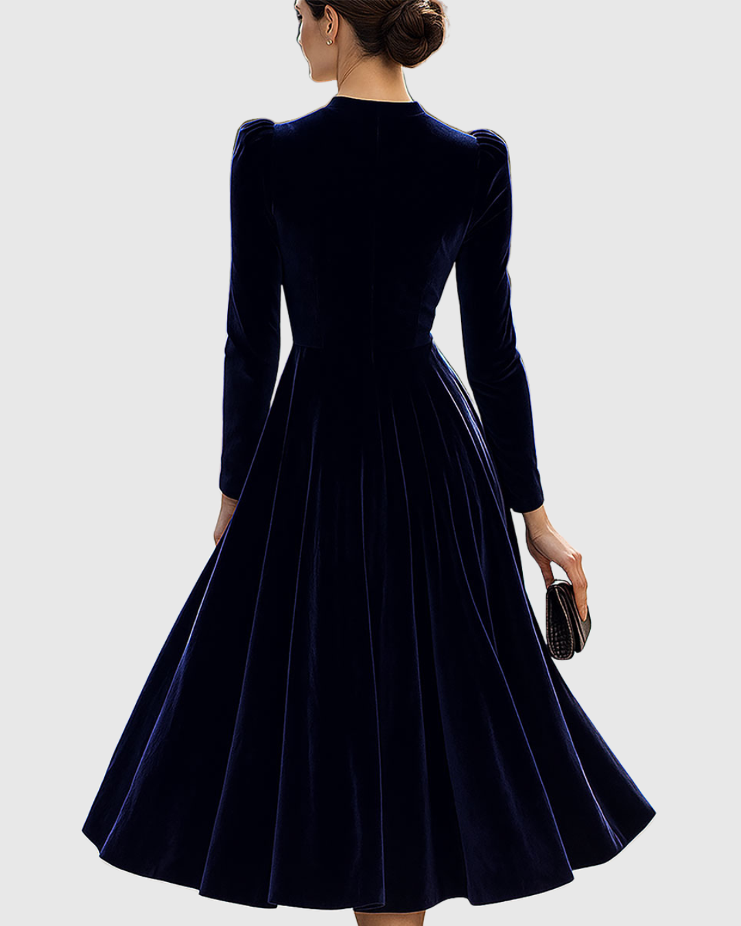 Navy Long-Sleeve Midi Dress