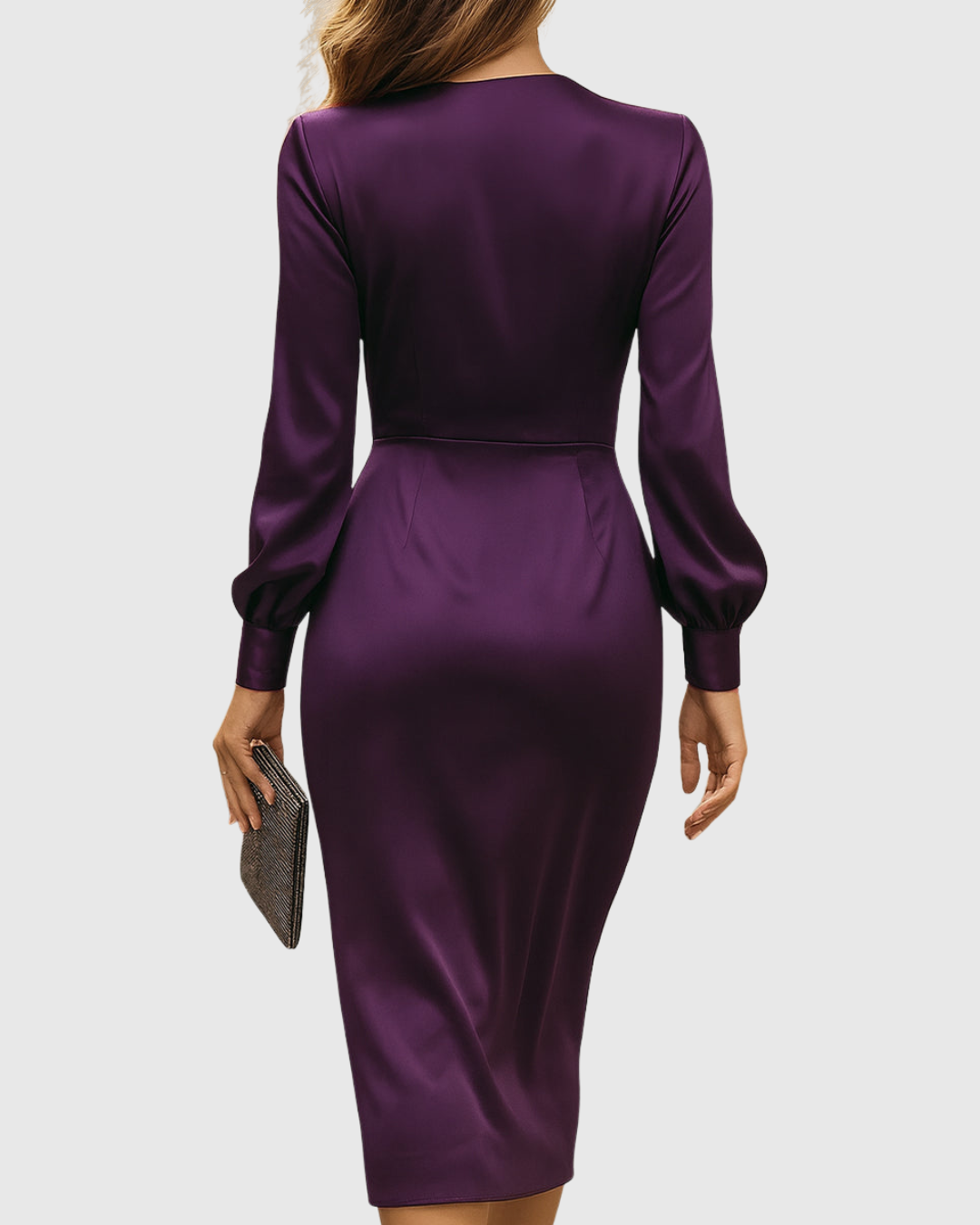 Deep Plum Satin Wrap Midi Dress
