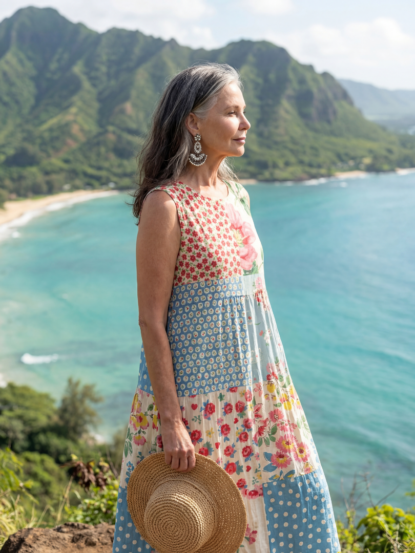 Kailani™ | Coastal Floral Patchwork Midi Dress