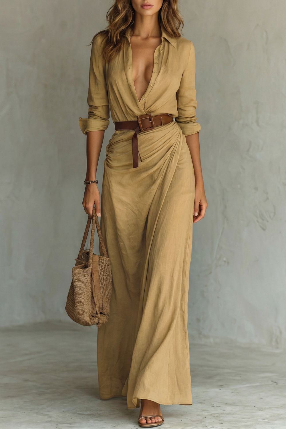 Florencia™ | Button-Down Wrap Belted Maxi Dress