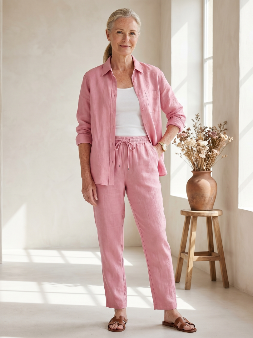 Katarina™ | Long Sleeve Button-Front Shirt & Tapered Pants Set