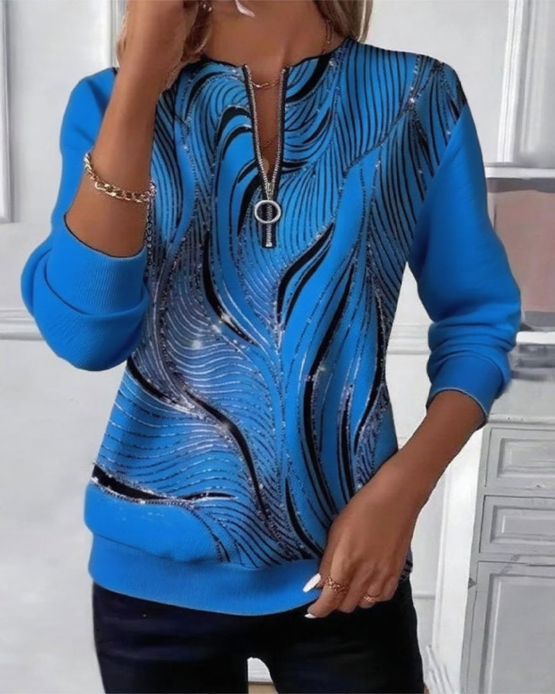 Velourna™ | Printed Zip-Neck Sweatshirt