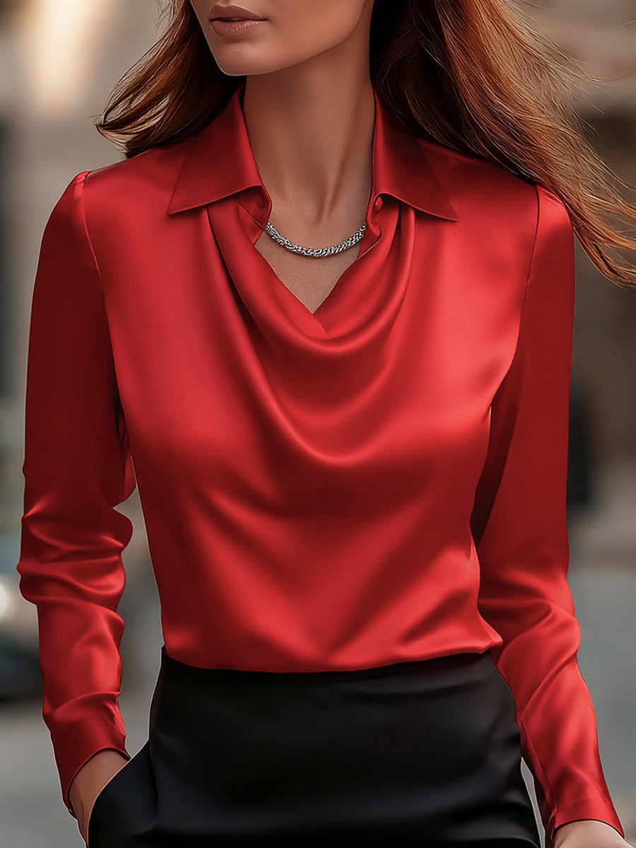 Isadora™ | Long Sleeve Draped Neckline Blouse