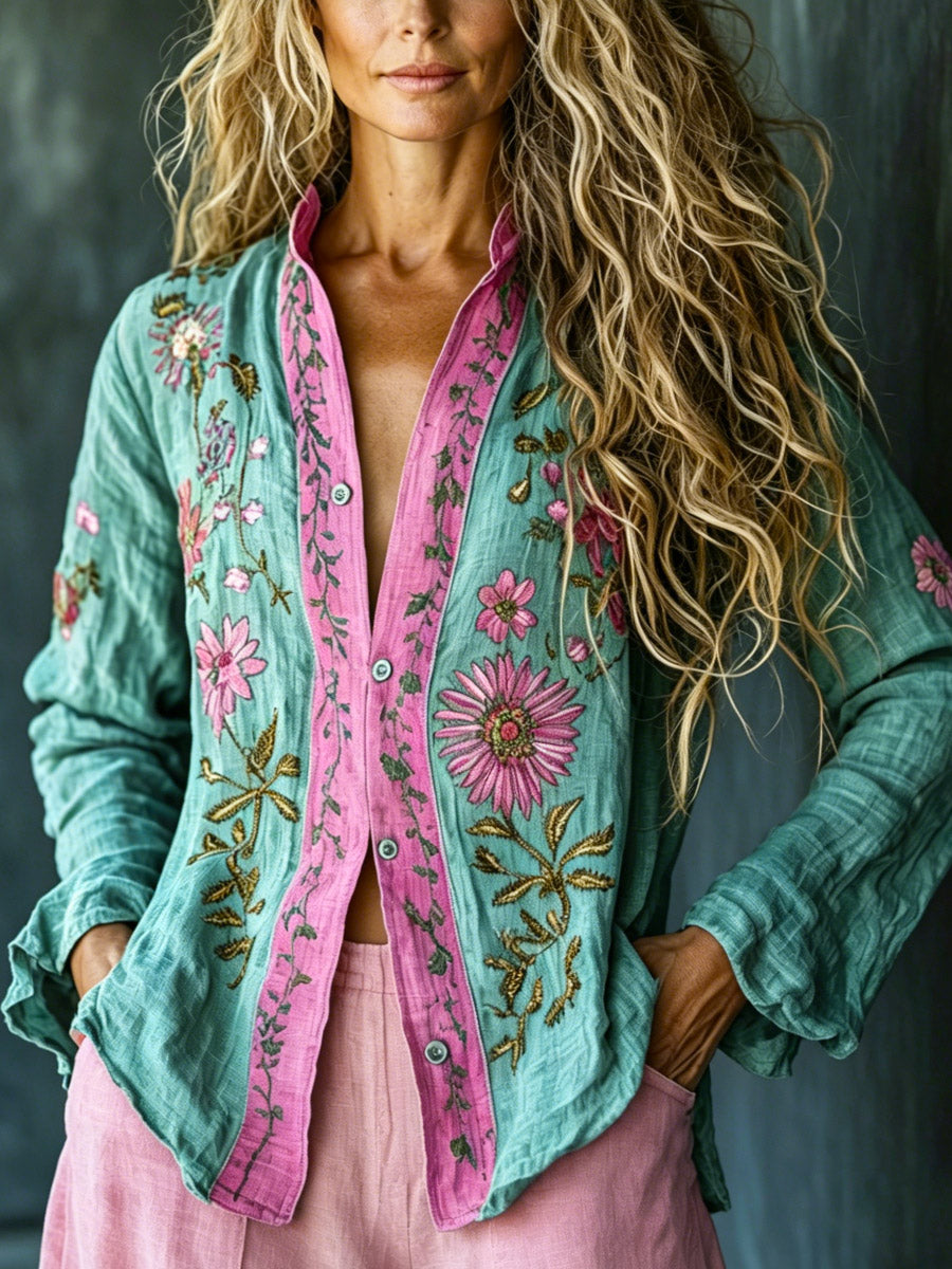 Mirabel™ | Retro Embroidered Floral Shirt