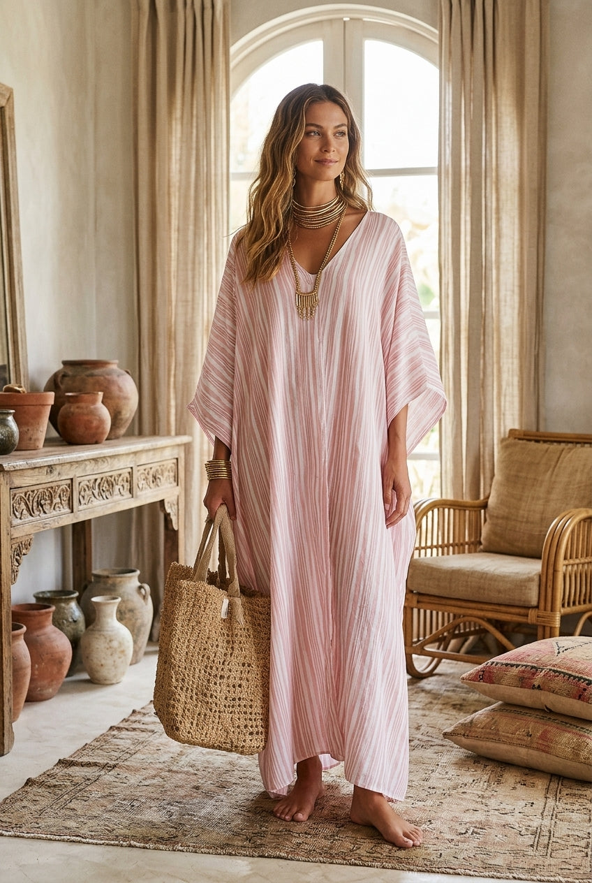 Floriana™ | Bohemian Striped Kaftan Maxi Dress