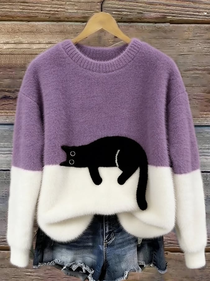 Abilara™ | Cat Print Oversized Sweater