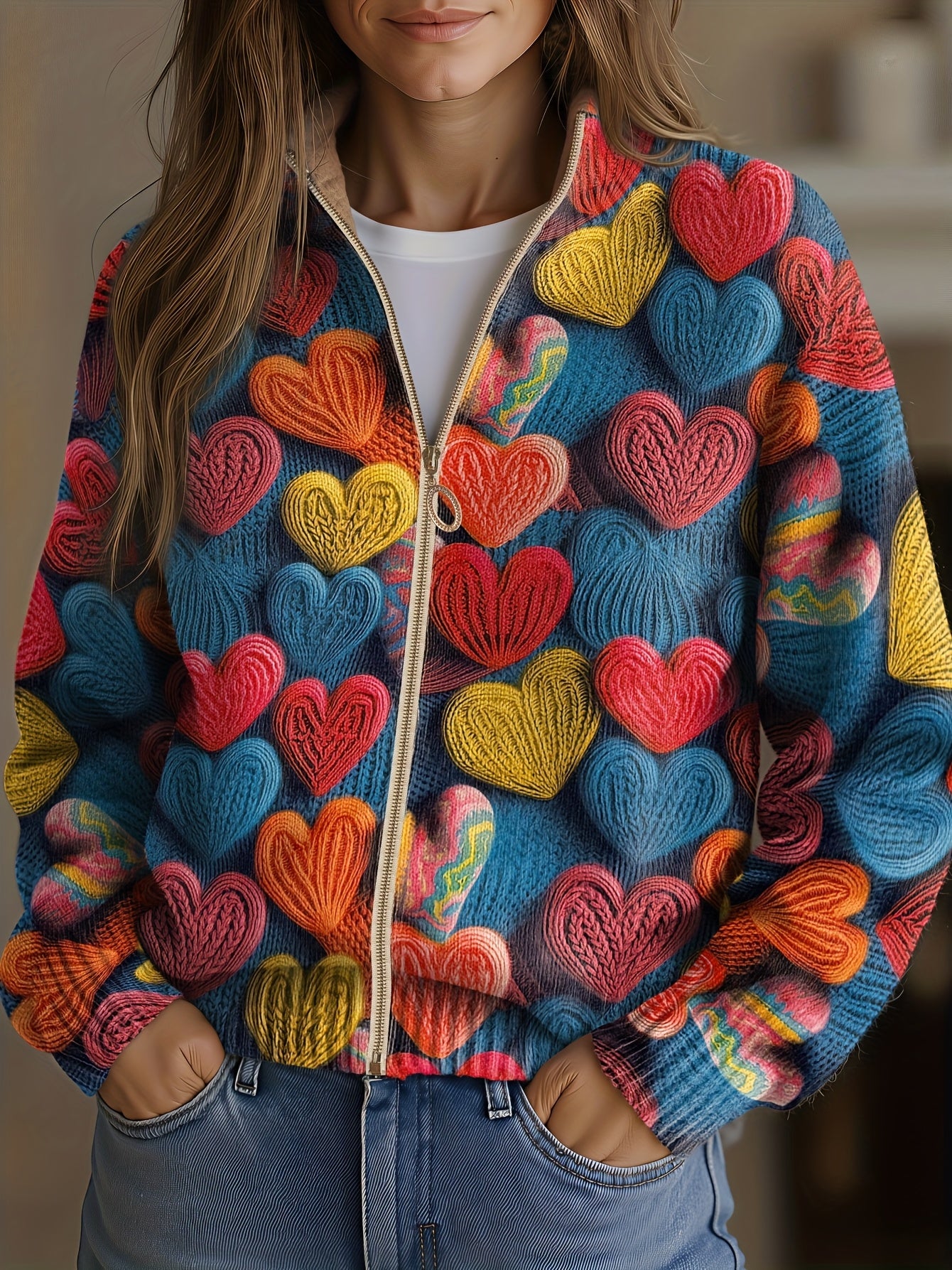 Valentine™ | Multicolor Hearts Textured Knit Pattern